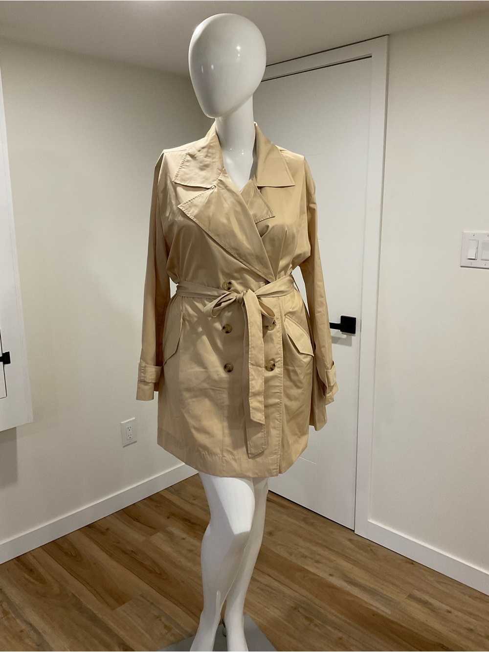 Lane Bryant Tan Double-Breasted Trench with Waist Tie